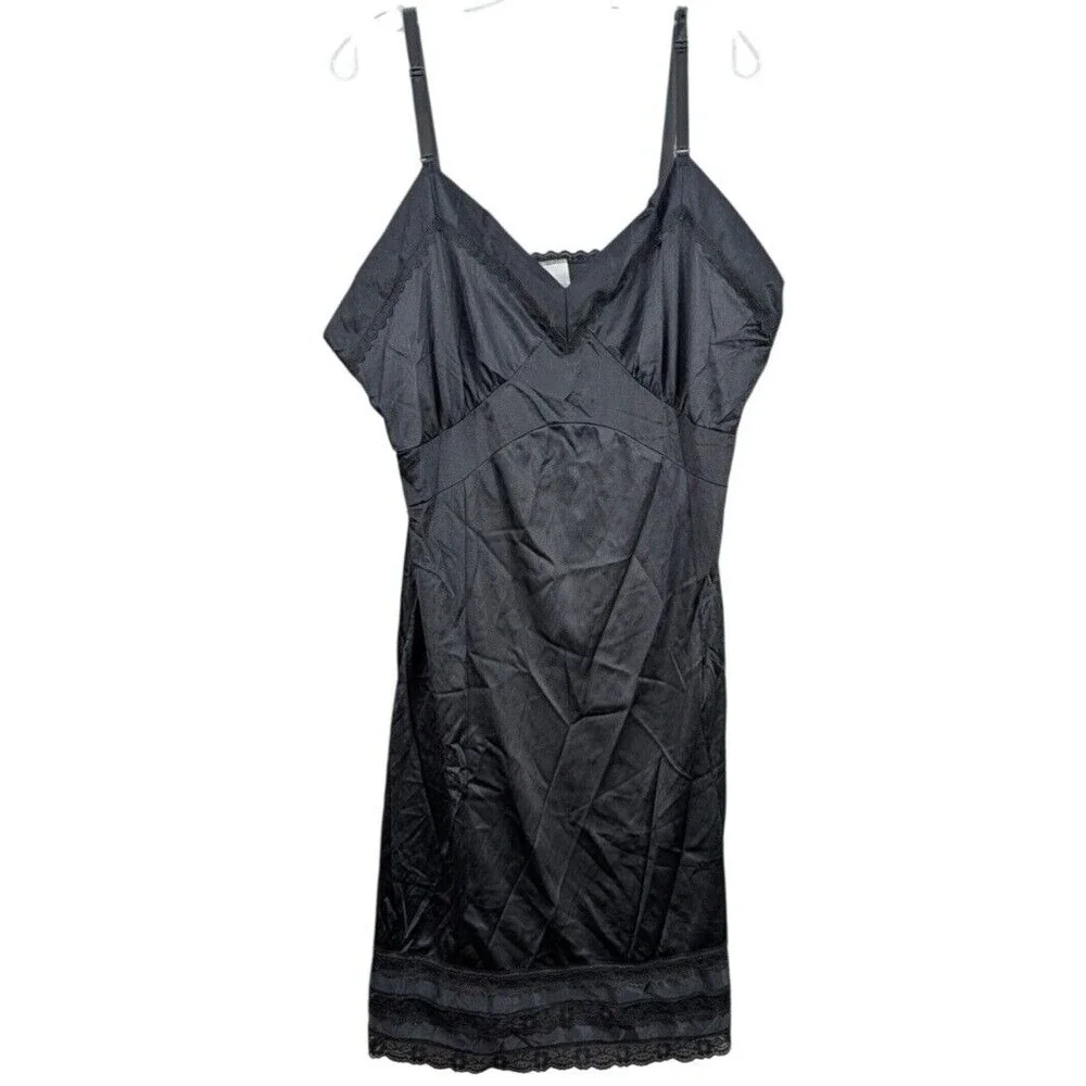 Vintage Velrose 100% Nylon Black Night Gown Lingerie Lace Mexico Women's Size 42